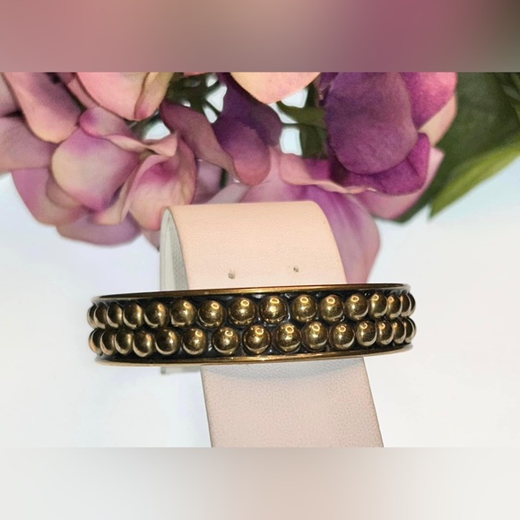Vintage Dot Dot Brass Bangle Bracelet. Bracelet measures 2 5/8” across opening - Picture 3 of 4